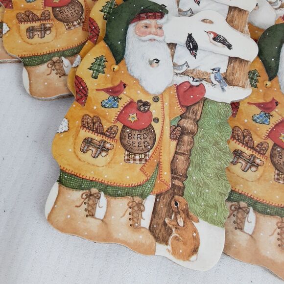 Christmas Corkboard Coasters 9pc Old St Nicholas Santa Clause Primitive Birds - Picture 8 of 12
